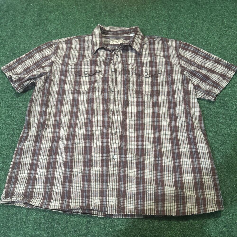 G.H. Bass & Co Plaid Short Sleeve Button Shirt Men’s XXL Brown Blue